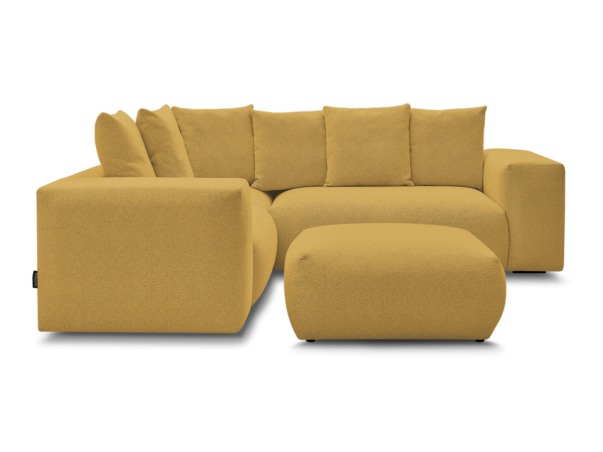 Canapé d'angle fixe modulable VOLTAIRE avec 1 chauffeuse 2 places, 1 angle et 1 chauffeuse 1 place tissu chiné avec pouf