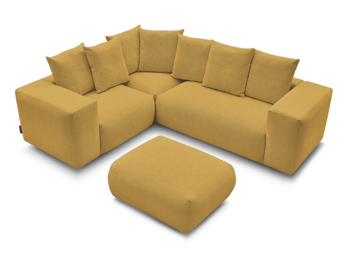VOLTAIRE modulaire vaste hoekbank met 1 2-zits fauteuil, 1 hoek- en 1 1-zits fauteuil in gemêleerde stof met poef