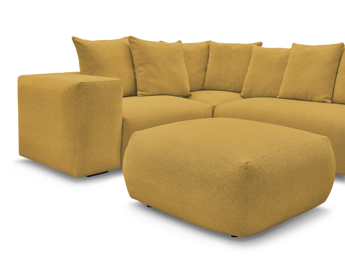 VOLTAIRE modulaire vaste hoekbank met 1 2-zits fauteuil, 1 hoek- en 1 1-zits fauteuil in gemêleerde stof met poef