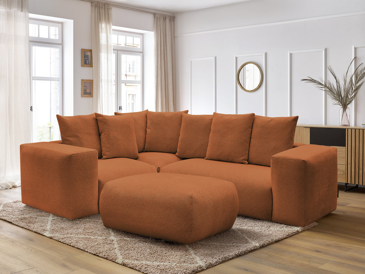 VOLTAIRE modulaire vaste hoekbank met 1 2-zits fauteuil, 1 hoek- en 1 1-zits fauteuil in gemêleerde stof met poef