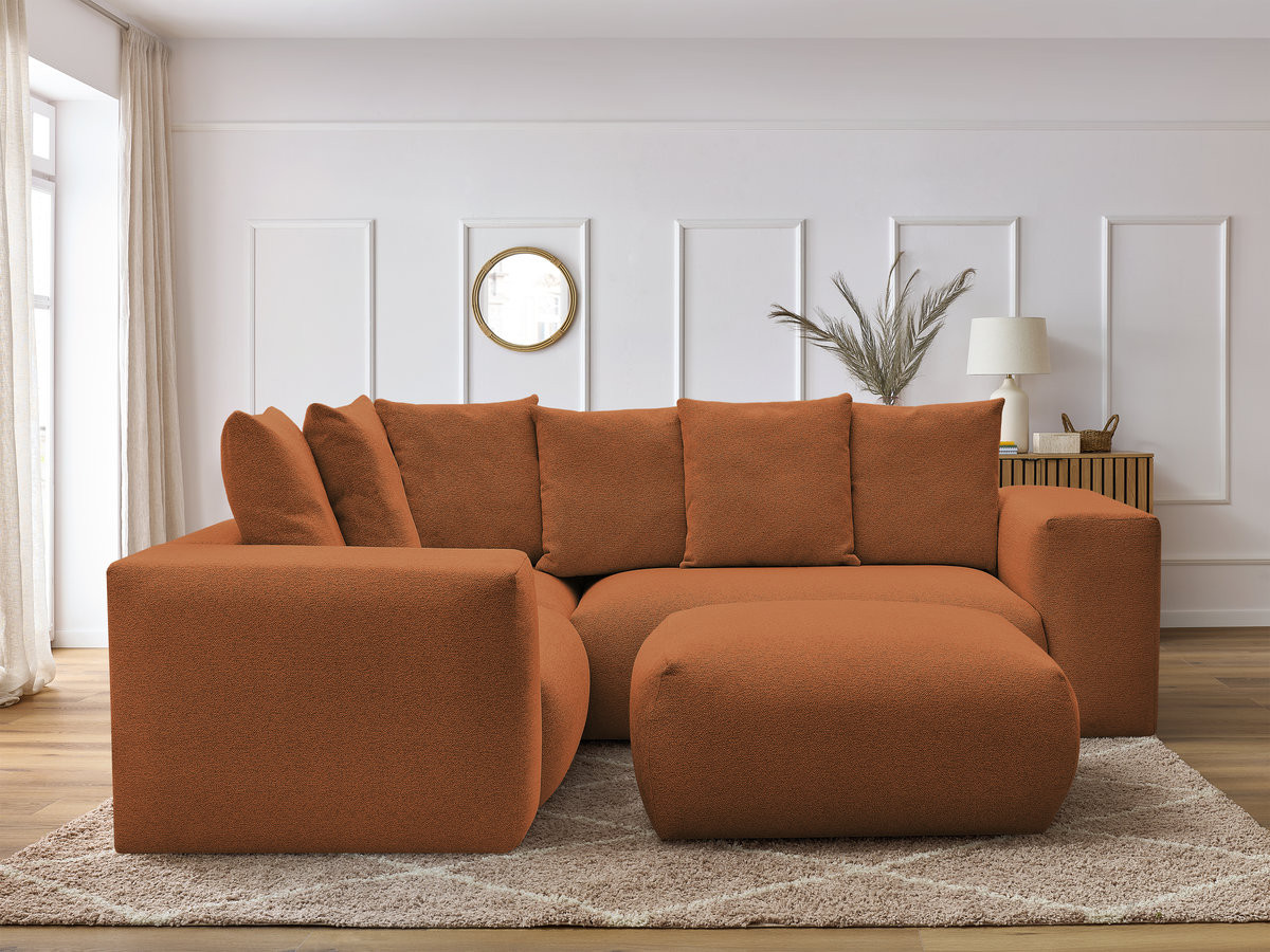 VOLTAIRE modulaire vaste hoekbank met 1 2-zits fauteuil, 1 hoek- en 1 1-zits fauteuil in gemêleerde stof met poef