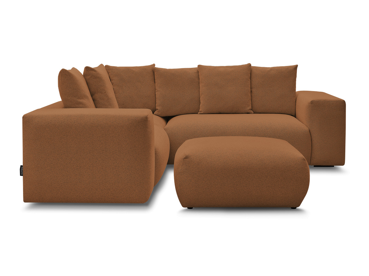 Canapé d'angle fixe modulable VOLTAIRE avec 1 chauffeuse 2 places, 1 angle et 1 chauffeuse 1 place tissu chiné avec pouf