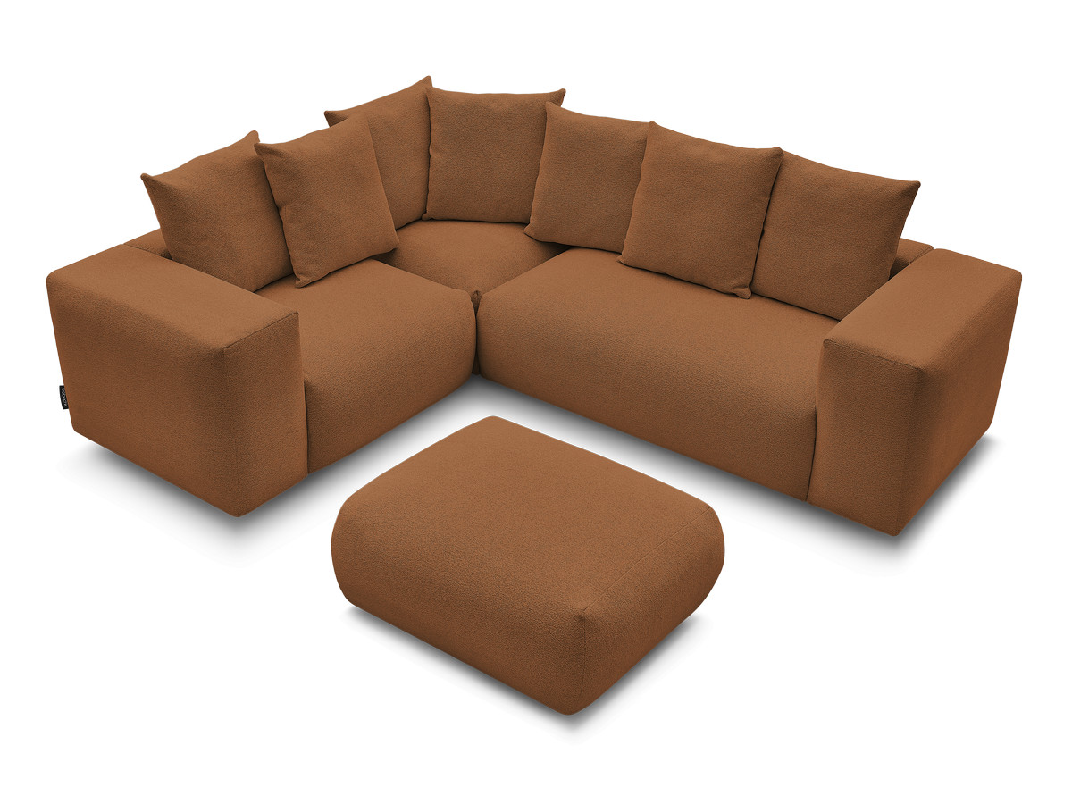 VOLTAIRE modulaire vaste hoekbank met 1 2-zits fauteuil, 1 hoek- en 1 1-zits fauteuil in gemêleerde stof met poef