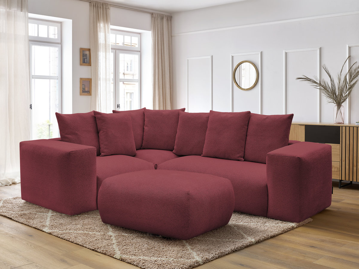 VOLTAIRE modulaire vaste hoekbank met 1 2-zits fauteuil, 1 hoek- en 1 1-zits fauteuil in gemêleerde stof met poef