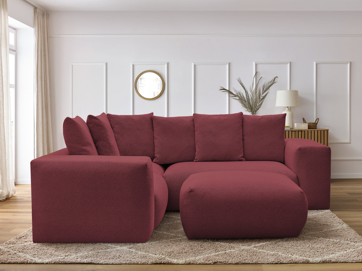 VOLTAIRE modulaire vaste hoekbank met 1 2-zits fauteuil, 1 hoek- en 1 1-zits fauteuil in gemêleerde stof met poef