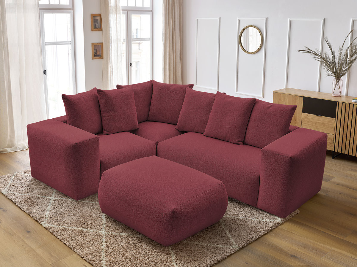 VOLTAIRE modulaire vaste hoekbank met 1 2-zits fauteuil, 1 hoek- en 1 1-zits fauteuil in gemêleerde stof met poef