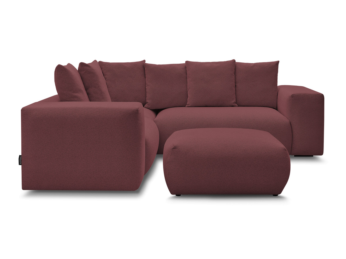 Canapé d'angle fixe modulable VOLTAIRE avec 1 chauffeuse 2 places, 1 angle et 1 chauffeuse 1 place tissu chiné avec pouf