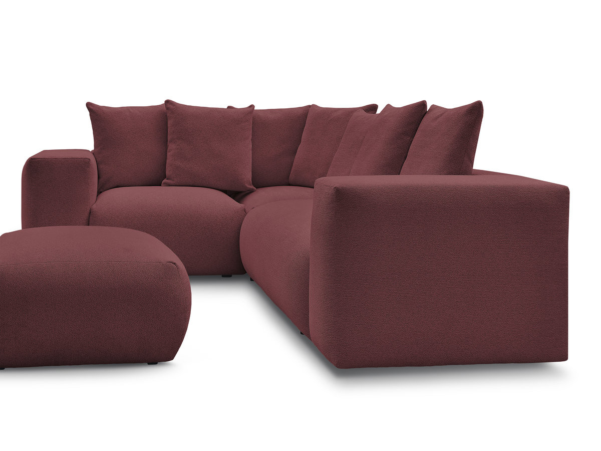 VOLTAIRE modulaire vaste hoekbank met 1 2-zits fauteuil, 1 hoek- en 1 1-zits fauteuil in gemêleerde stof met poef