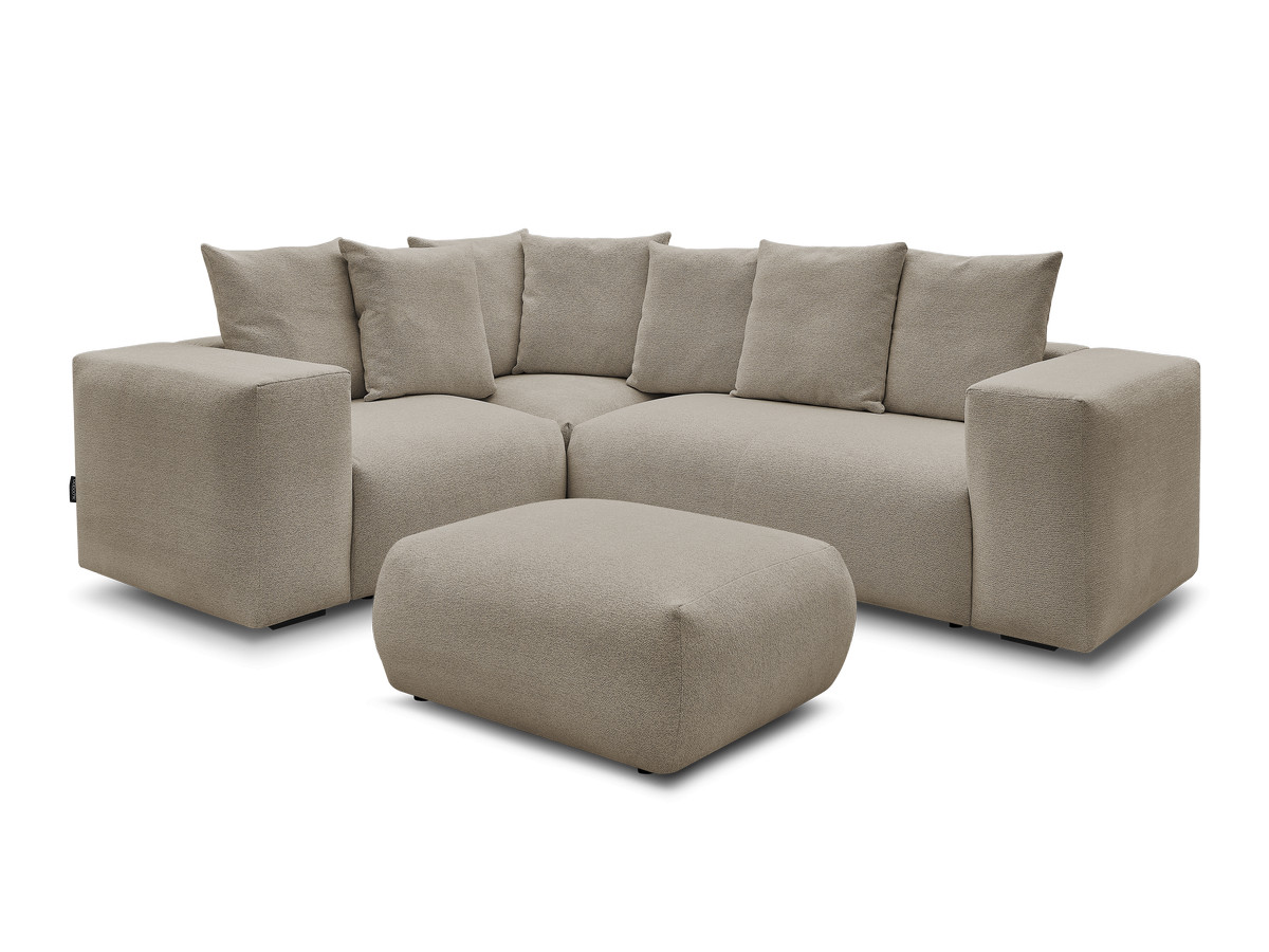 voltaire modulaire vaste hoekbank met 1 2-zits fauteuil, 1 hoek- en 1 1-zits fauteuil in gemêleerde stof met poef gekleurd wrat