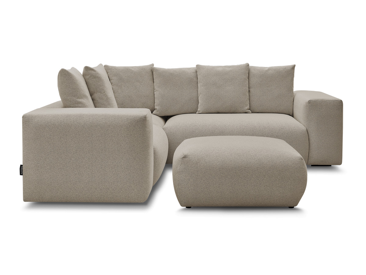 VOLTAIRE modulaire vaste hoekbank met 1 2-zits fauteuil, 1 hoek- en 1 1-zits fauteuil in gemêleerde stof met poef