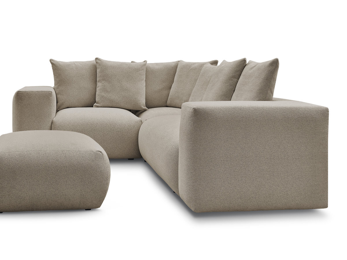 VOLTAIRE modulaire vaste hoekbank met 1 2-zits fauteuil, 1 hoek- en 1 1-zits fauteuil in gemêleerde stof met poef