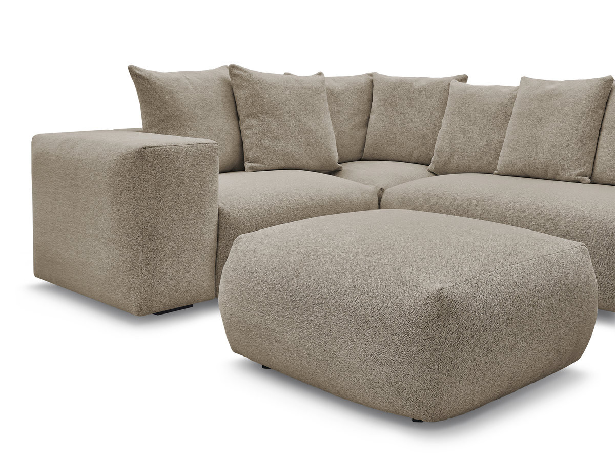 VOLTAIRE modulaire vaste hoekbank met 1 2-zits fauteuil, 1 hoek- en 1 1-zits fauteuil in gemêleerde stof met poef
