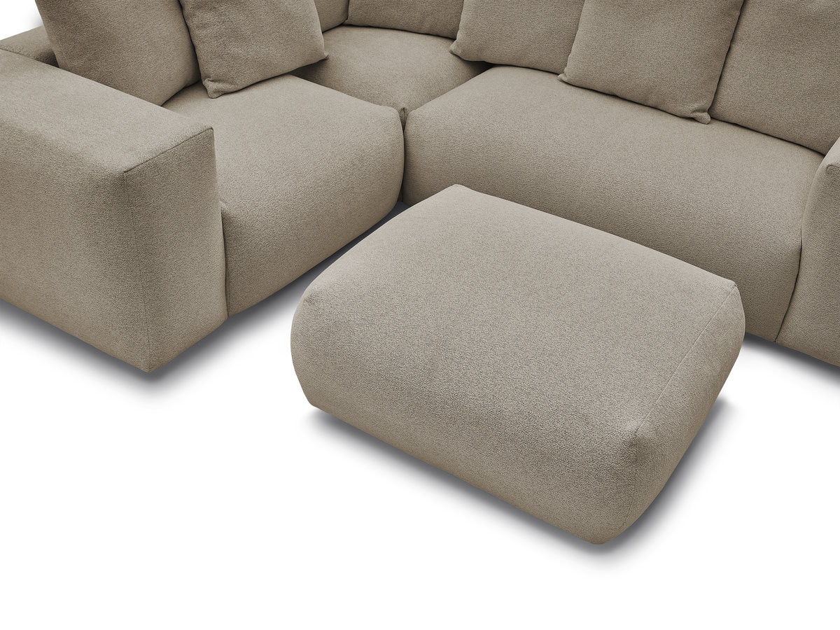 VOLTAIRE modulaire vaste hoekbank met 1 2-zits fauteuil, 1 hoek- en 1 1-zits fauteuil in gemêleerde stof met poef