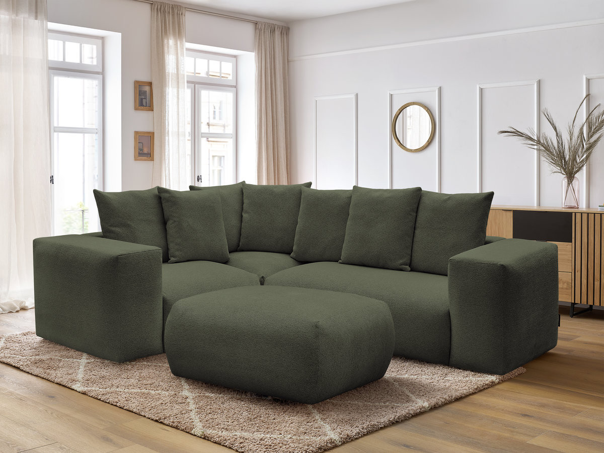 VOLTAIRE modulaire vaste hoekbank met 1 2-zits fauteuil, 1 hoek- en 1 1-zits fauteuil in gemêleerde stof met poef