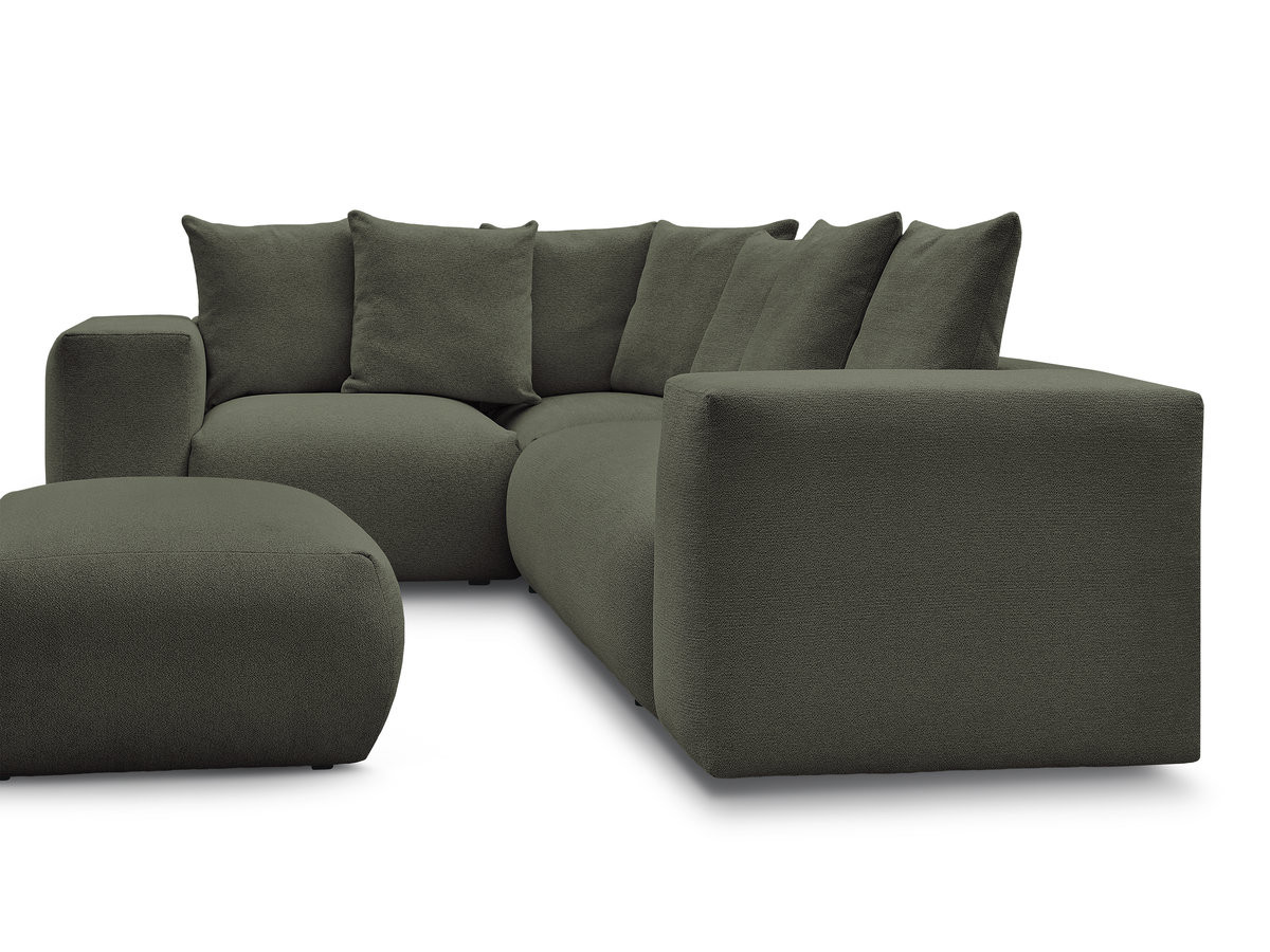 VOLTAIRE modulaire vaste hoekbank met 1 2-zits fauteuil, 1 hoek- en 1 1-zits fauteuil in gemêleerde stof met poef