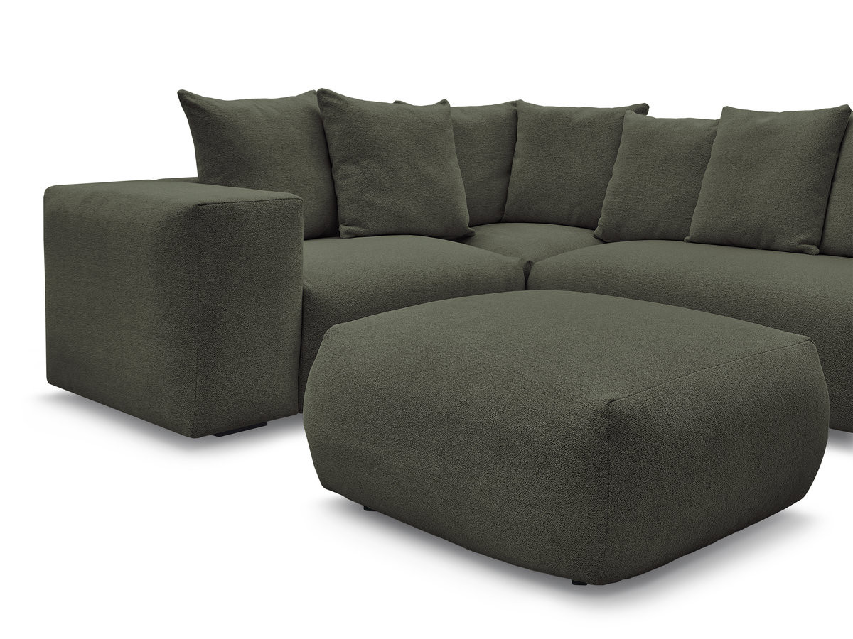 VOLTAIRE modulaire vaste hoekbank met 1 2-zits fauteuil, 1 hoek- en 1 1-zits fauteuil in gemêleerde stof met poef