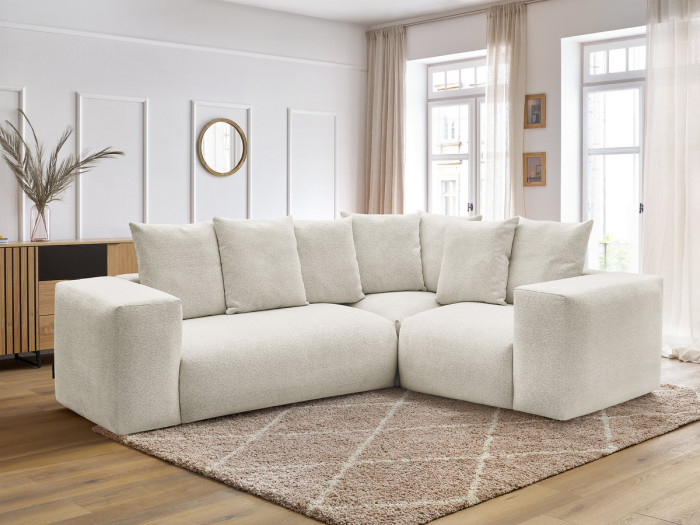 Canapé d'angle fixe modulable VOLTAIRE avec 1 chauffeuse 2 places, 1 angle et 1 chauffeuse 1 place tissu chiné