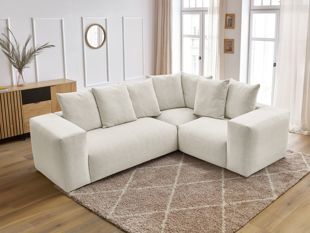 Canapé d'angle fixe modulable VOLTAIRE avec 1 chauffeuse 2 places, 1 angle et 1 chauffeuse 1 place tissu chiné