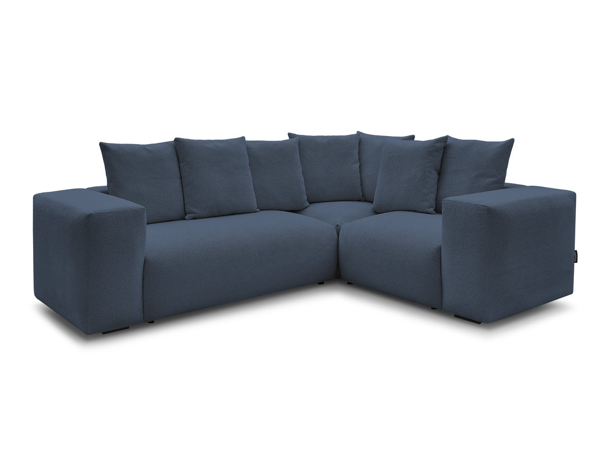 canapé d'angle fixe modulable voltaire avec 1 chauffeuse 2 places, 1 angle et 1 chauffeuse 1 place tissu chiné de couleur bleu foncé
