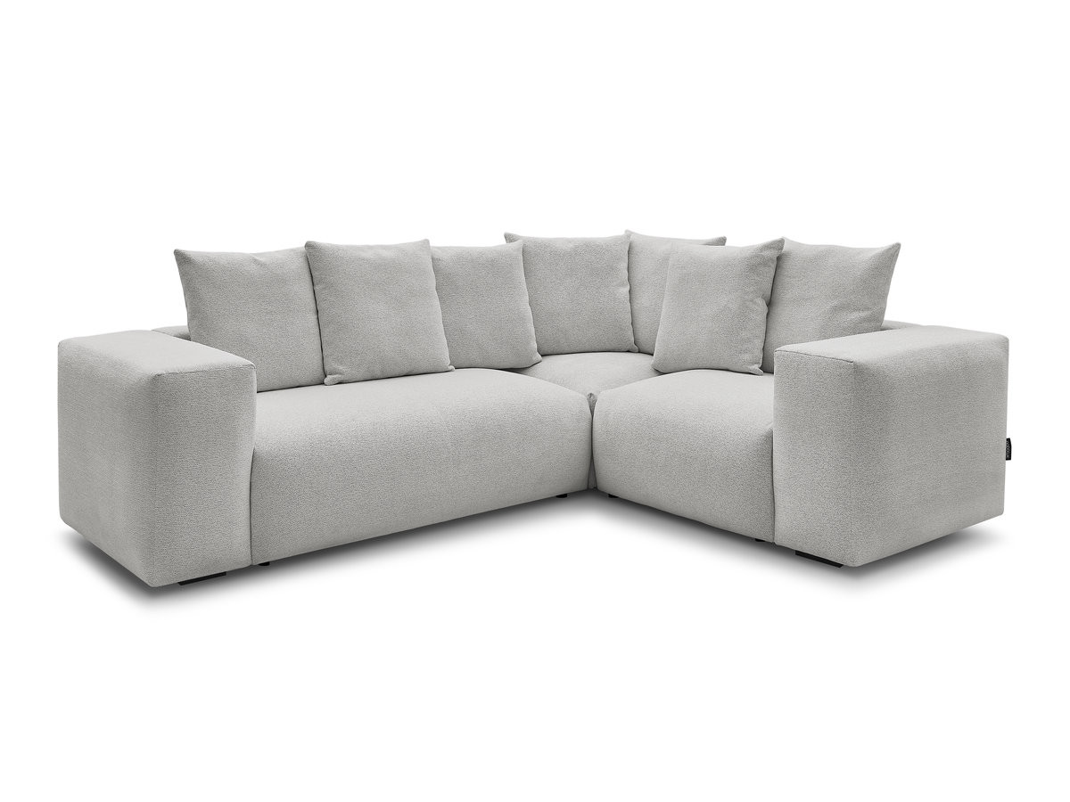 canapé d'angle fixe modulable voltaire avec 1 chauffeuse 2 places, 1 angle et 1 chauffeuse 1 place tissu chiné de couleur gris clair