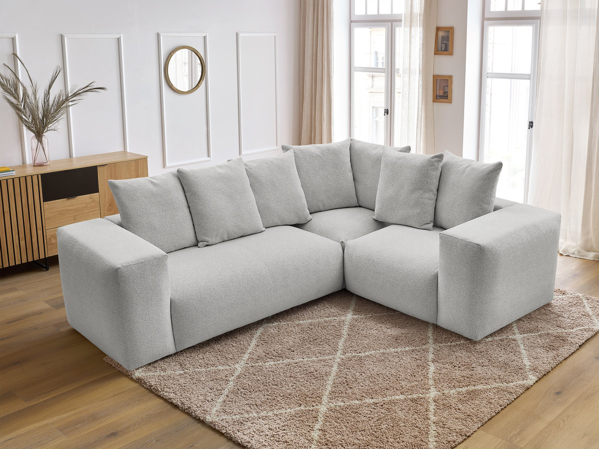 Canapé d'angle fixe modulable VOLTAIRE avec 1 chauffeuse 2 places, 1 angle et 1 chauffeuse 1 place tissu chiné