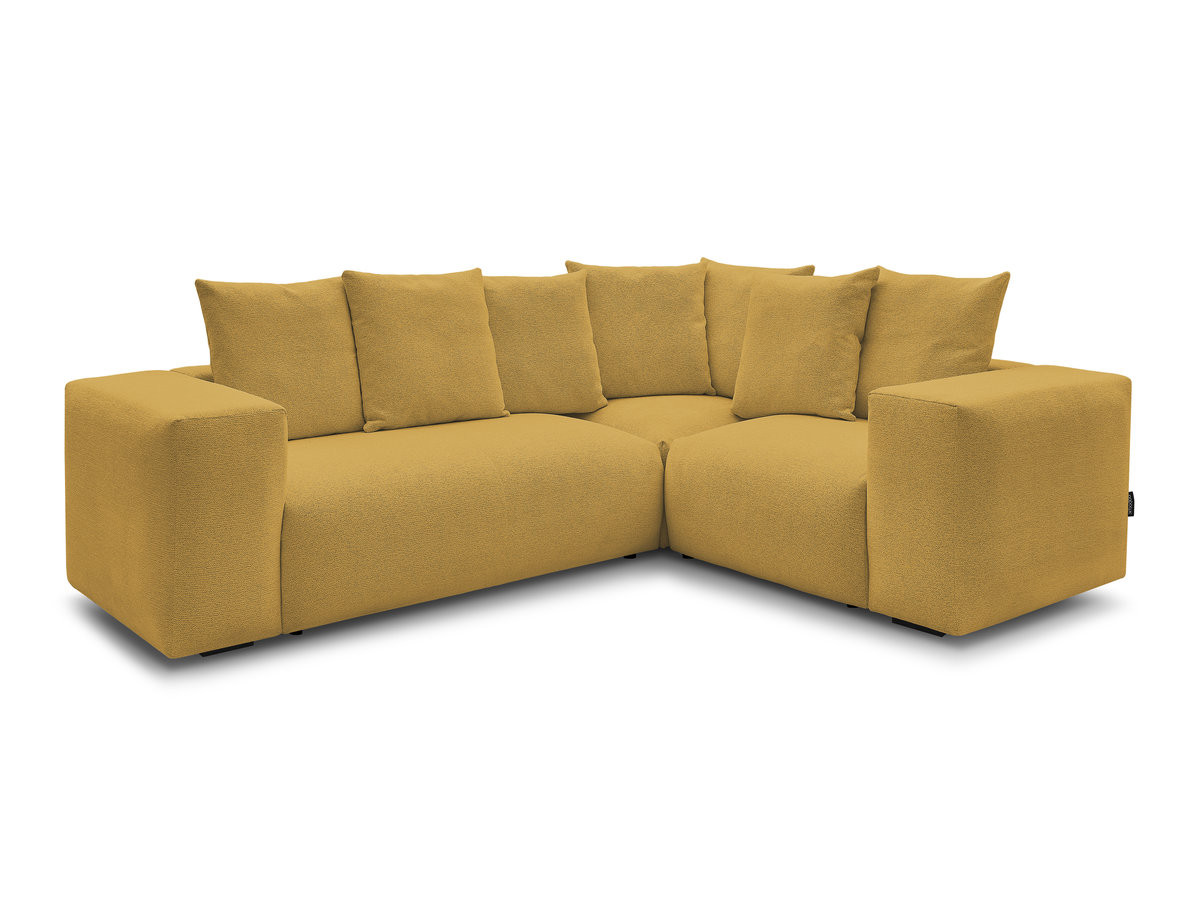 canapé d'angle fixe modulable voltaire avec 1 chauffeuse 2 places, 1 angle et 1 chauffeuse 1 place tissu chiné de couleur jaune