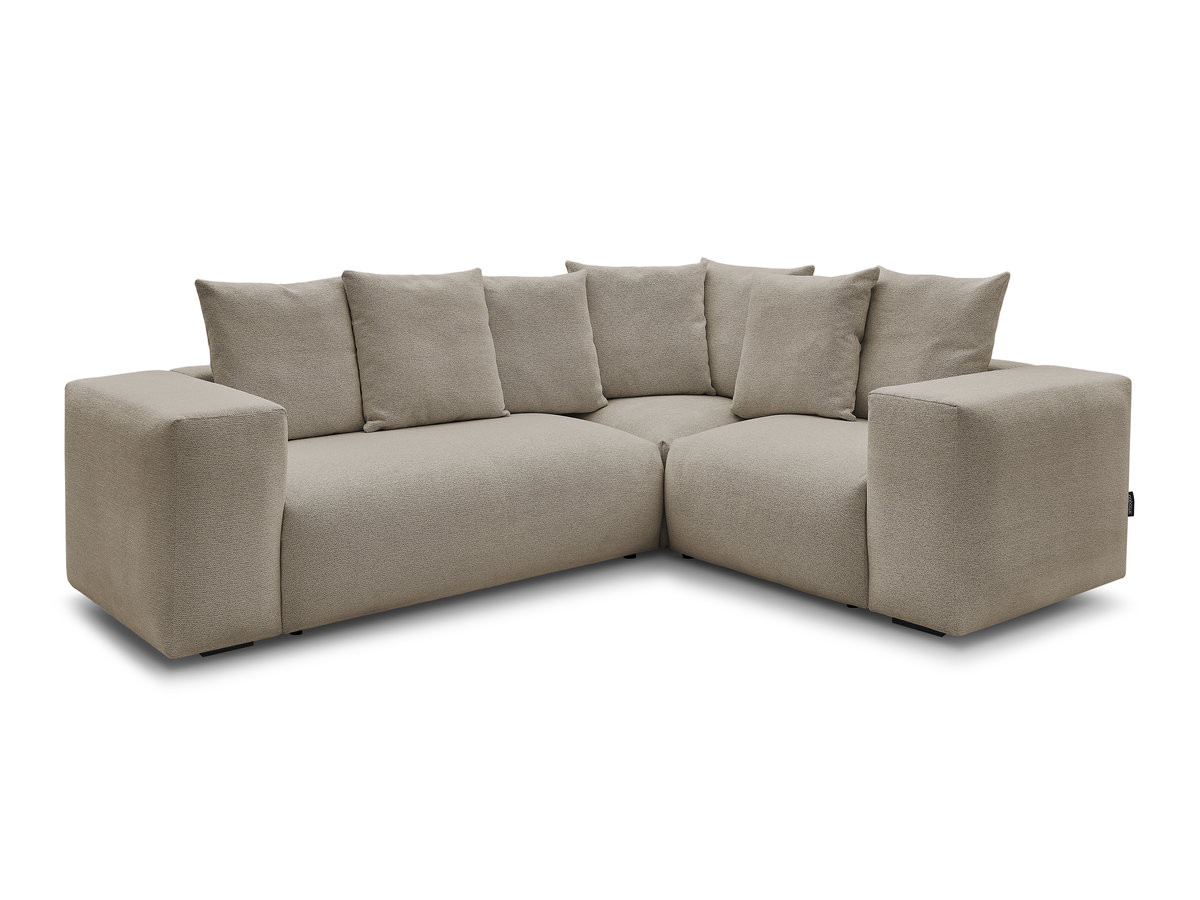 canapé d'angle fixe modulable voltaire avec 1 chauffeuse 2 places, 1 angle et 1 chauffeuse 1 place tissu chiné de couleur taupe