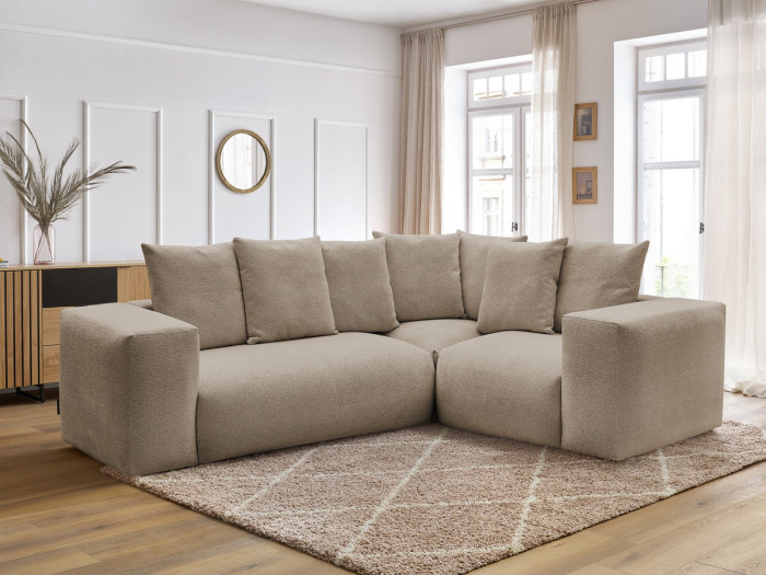 Canapé d'angle fixe modulable VOLTAIRE avec 1 chauffeuse 2 places, 1 angle et 1 chauffeuse 1 place tissu chiné