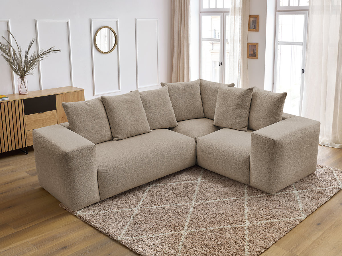 Canapé d'angle fixe modulable VOLTAIRE avec 1 chauffeuse 2 places, 1 angle et 1 chauffeuse 1 place tissu chiné
