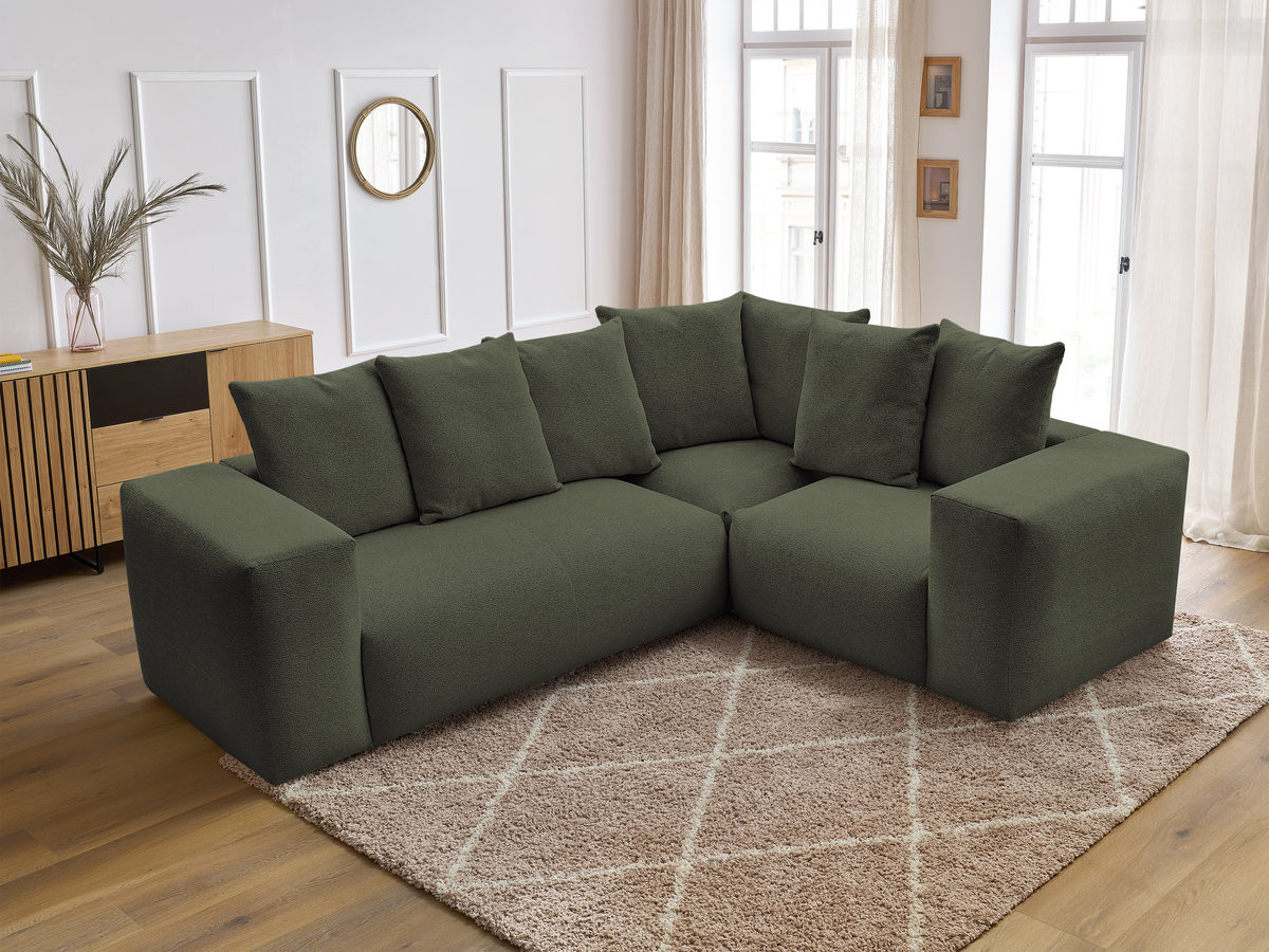 Canapé d'angle fixe modulable VOLTAIRE avec 1 chauffeuse 2 places, 1 angle et 1 chauffeuse 1 place tissu chiné