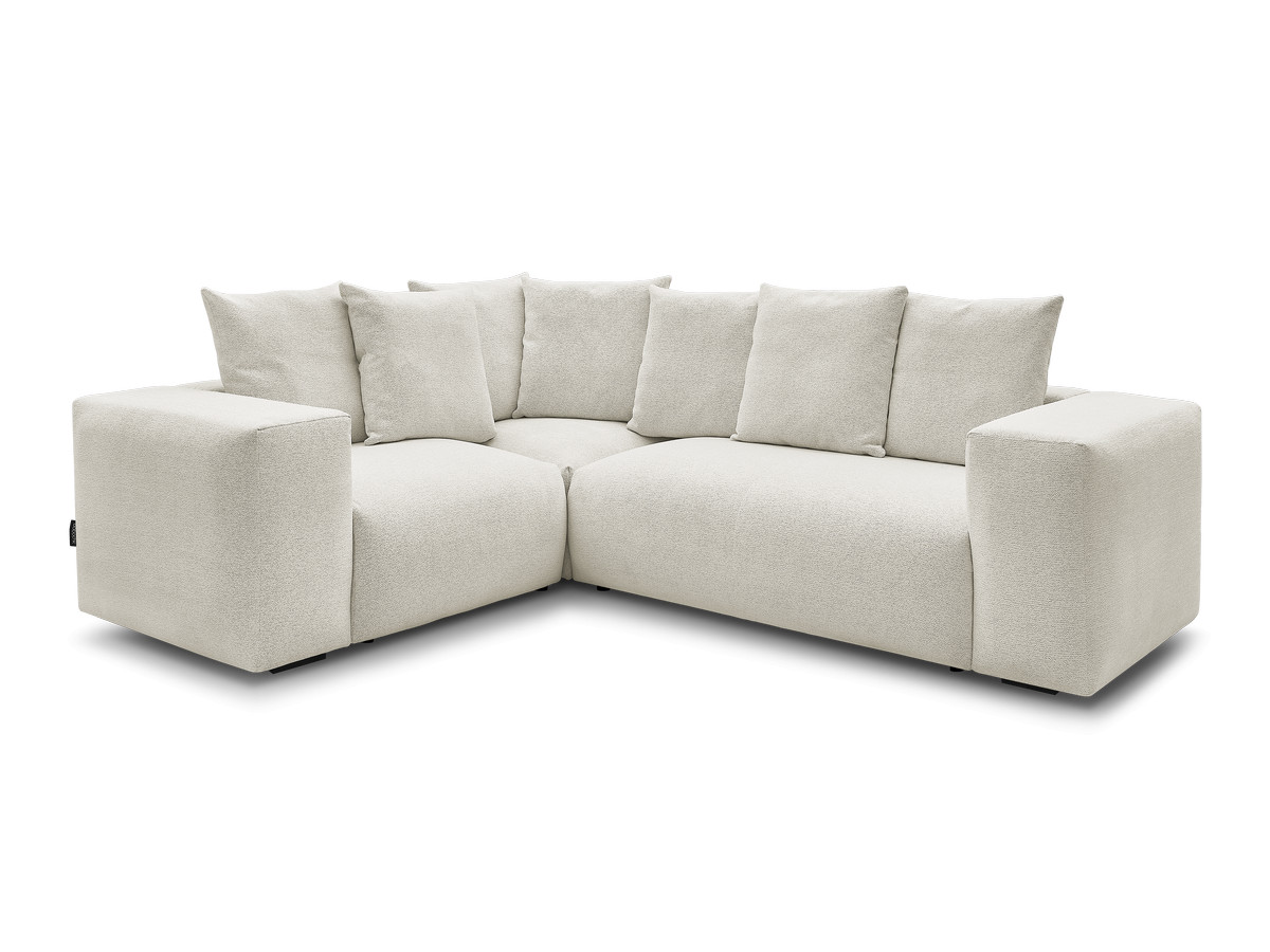 canapé d'angle fixe modulable voltaire avec 1 chauffeuse 2 places, 1 angle et 1 chauffeuse 1 place tissu chiné de couleur blanc