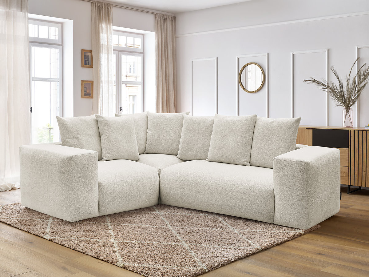 Canapé d'angle fixe modulable VOLTAIRE avec 1 chauffeuse 2 places, 1 angle et 1 chauffeuse 1 place tissu chiné