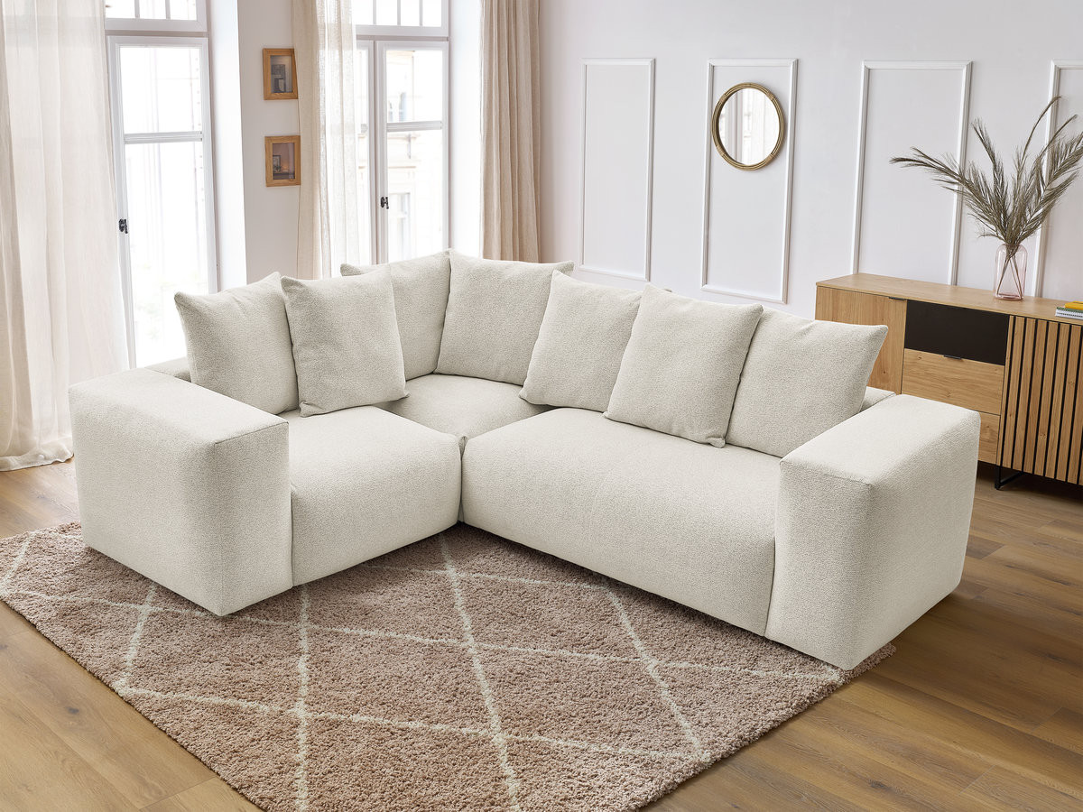 Canapé d'angle fixe modulable VOLTAIRE avec 1 chauffeuse 2 places, 1 angle et 1 chauffeuse 1 place tissu chiné