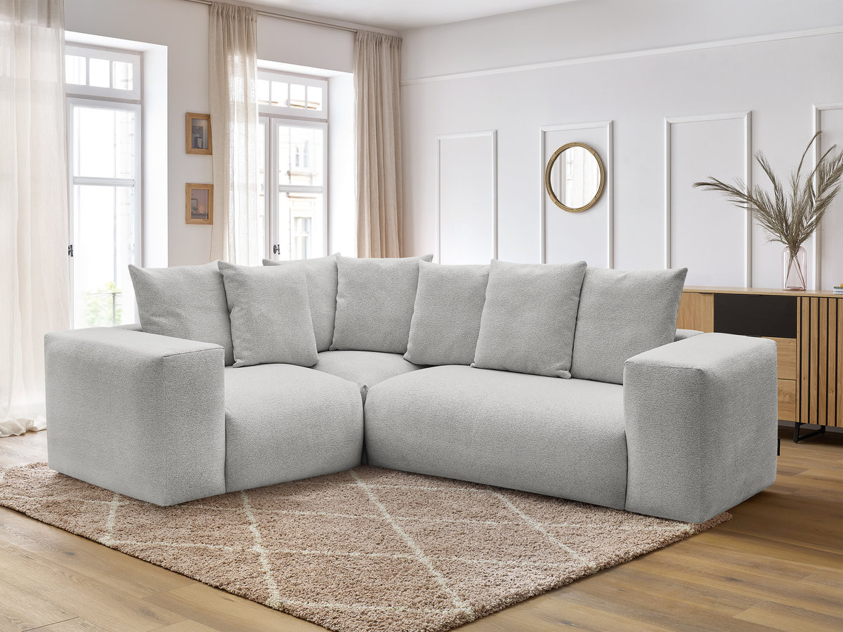 Canapé d'angle fixe modulable VOLTAIRE avec 1 chauffeuse 2 places, 1 angle et 1 chauffeuse 1 place tissu chiné