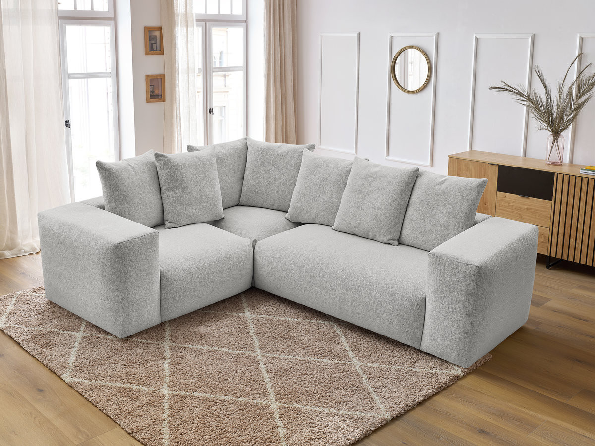 Canapé d'angle fixe modulable VOLTAIRE avec 1 chauffeuse 2 places, 1 angle et 1 chauffeuse 1 place tissu chiné