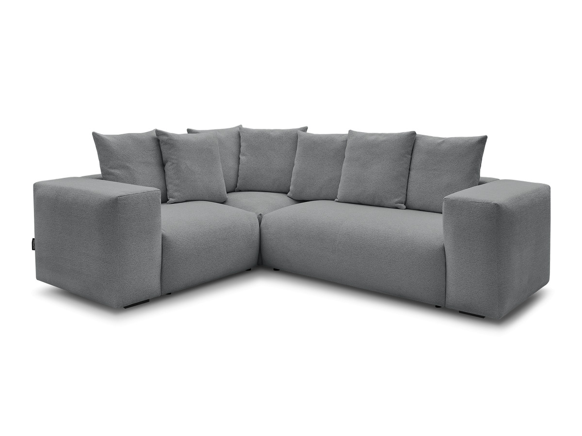 canapé d'angle fixe modulable voltaire avec 1 chauffeuse 2 places, 1 angle et 1 chauffeuse 1 place tissu chiné de couleur gris foncé