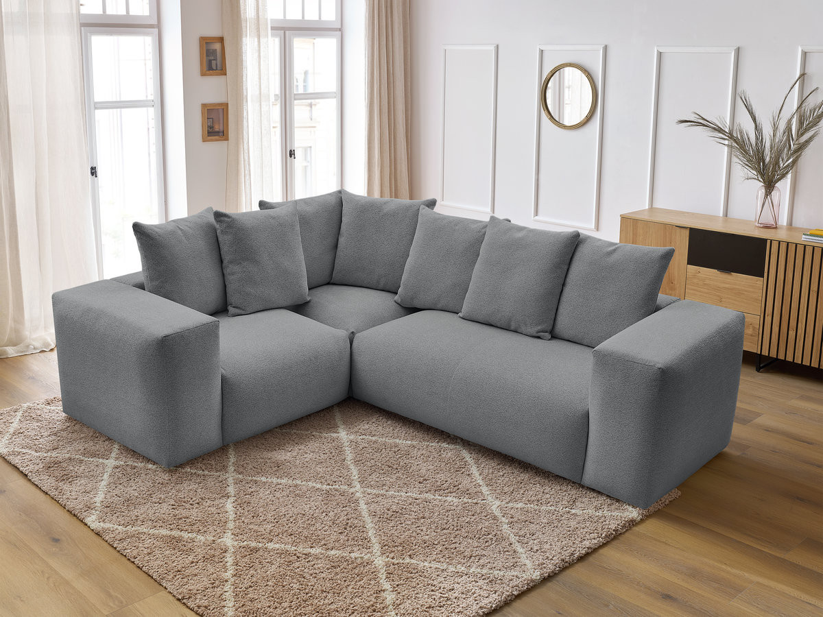 Canapé d'angle fixe modulable VOLTAIRE avec 1 chauffeuse 2 places, 1 angle et 1 chauffeuse 1 place tissu chiné
