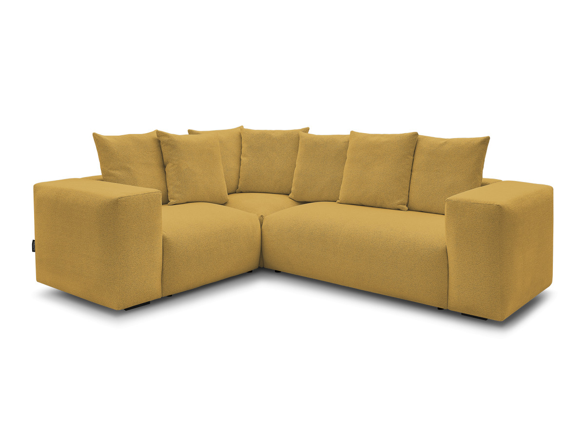 canapé d'angle fixe modulable voltaire avec 1 chauffeuse 2 places, 1 angle et 1 chauffeuse 1 place tissu chiné de couleur jaune