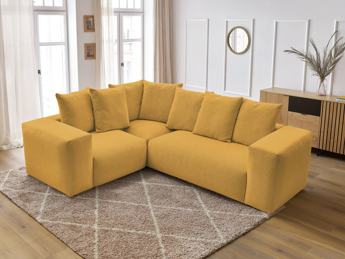 Canapé d'angle fixe modulable VOLTAIRE avec 1 chauffeuse 2 places, 1 angle et 1 chauffeuse 1 place tissu chiné