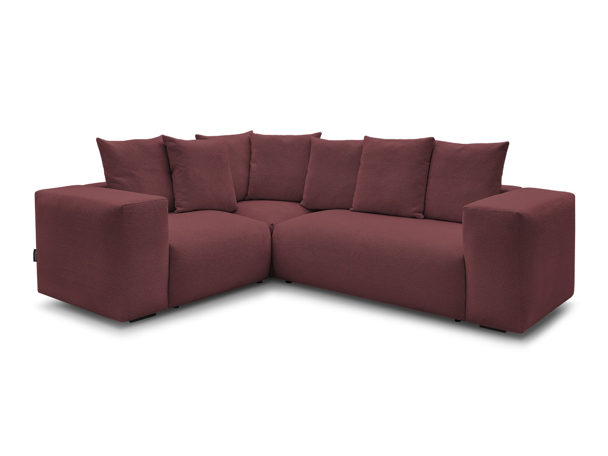 canapé d'angle fixe modulable voltaire avec 1 chauffeuse 2 places, 1 angle et 1 chauffeuse 1 place tissu chiné de couleur rouge
