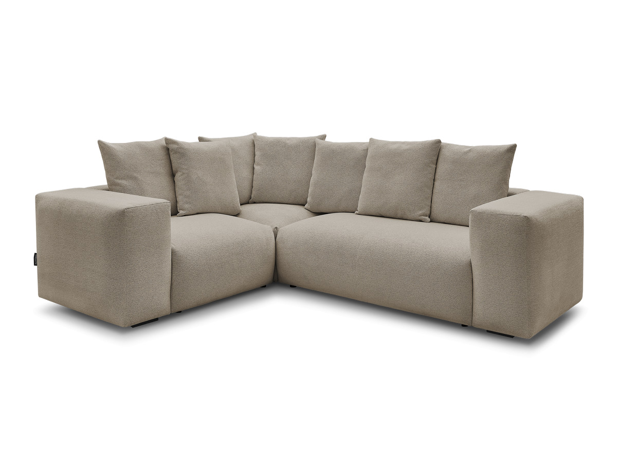 canapé d'angle fixe modulable voltaire avec 1 chauffeuse 2 places, 1 angle et 1 chauffeuse 1 place tissu chiné de couleur taupe