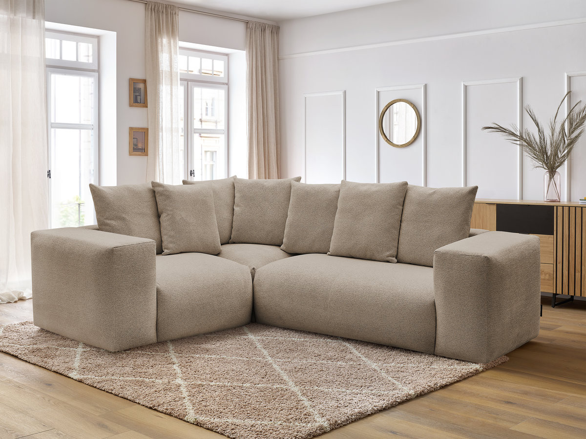 Canapé d'angle fixe modulable VOLTAIRE avec 1 chauffeuse 2 places, 1 angle et 1 chauffeuse 1 place tissu chiné
