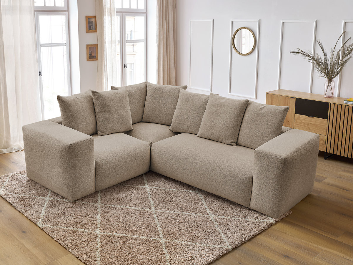 Canapé d'angle fixe modulable VOLTAIRE avec 1 chauffeuse 2 places, 1 angle et 1 chauffeuse 1 place tissu chiné
