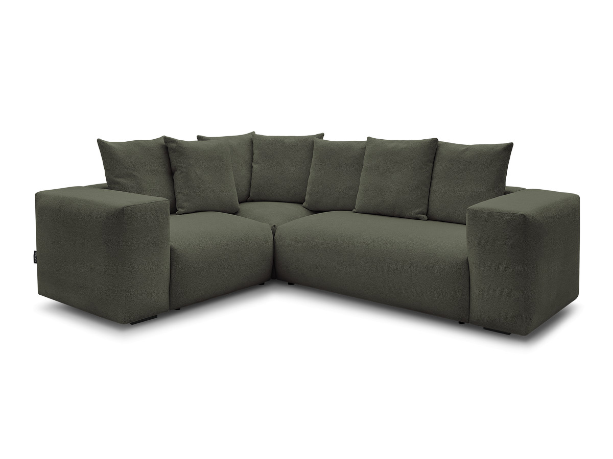 canapé d'angle fixe modulable voltaire avec 1 chauffeuse 2 places, 1 angle et 1 chauffeuse 1 place tissu chiné de couleur vert