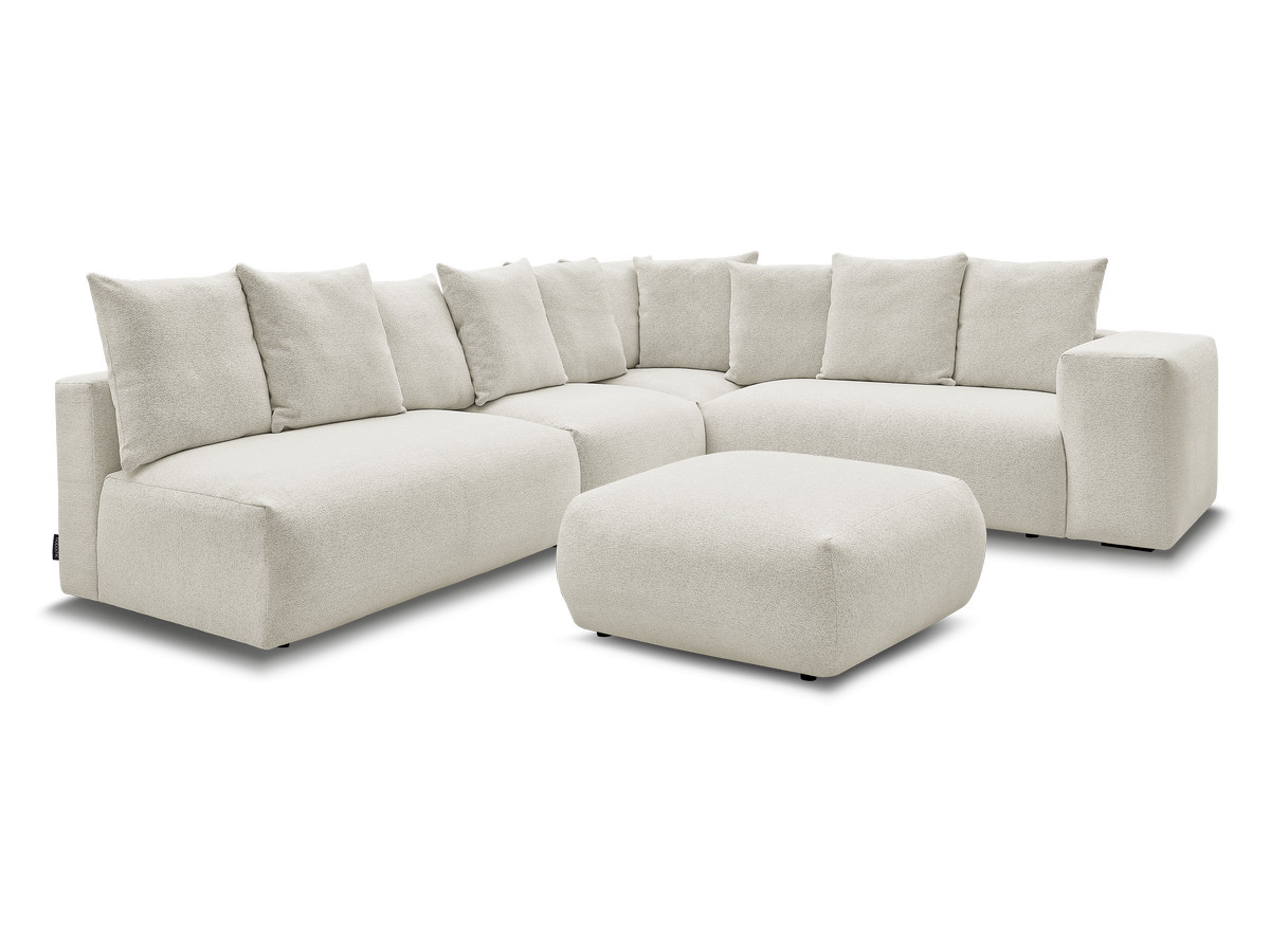 VOLTAIRE modulaire vaste hoekbank met 2 tweezitsfauteuils, 1 hoek- en 1 enkele fauteuil in gemêleerde stof met voetenbank