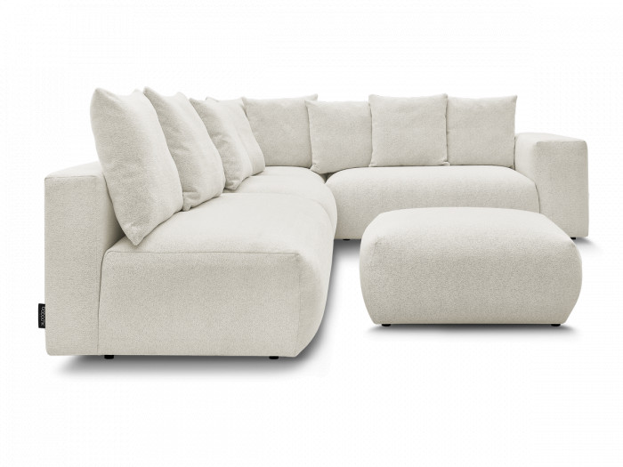 Canapé d'angle fixe modulable VOLTAIRE avec 2 chauffeuses 2 places, 1 angle et 1 chauffeuse 1 place tissu chiné avec pouf