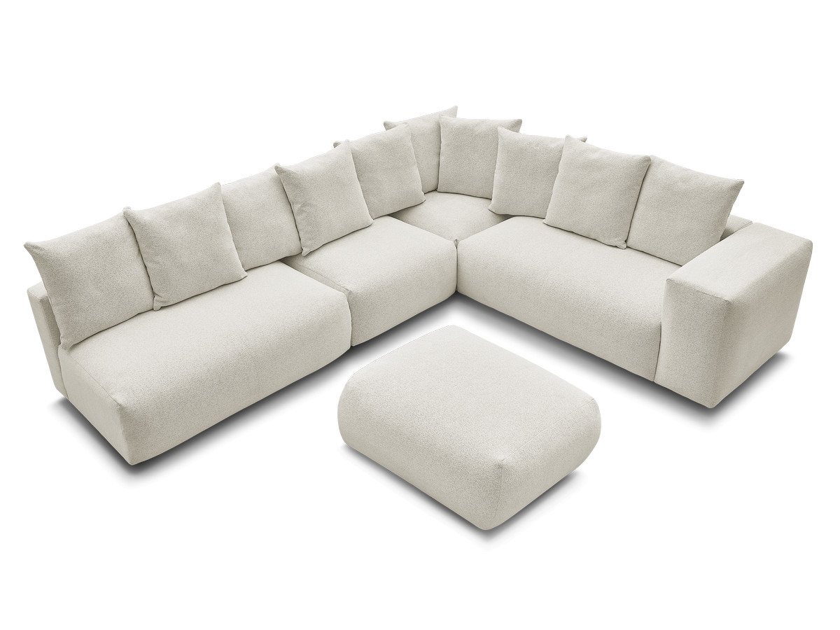 VOLTAIRE modulaire vaste hoekbank met 2 tweezitsfauteuils, 1 hoek- en 1 enkele fauteuil in gemêleerde stof met voetenbank