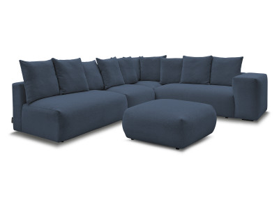 Canapé d'angle fixe modulable VOLTAIRE avec 2 chauffeuses 2 places, 1 angle et 1 chauffeuse 1 place tissu chiné avec pouf