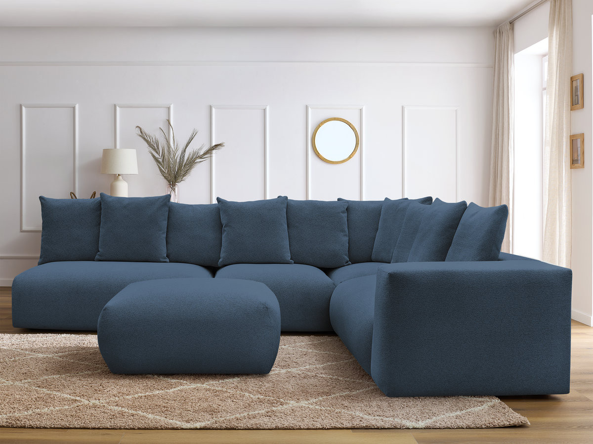 VOLTAIRE modulaire vaste hoekbank met 2 tweezitsfauteuils, 1 hoek- en 1 enkele fauteuil in gemêleerde stof met voetenbank