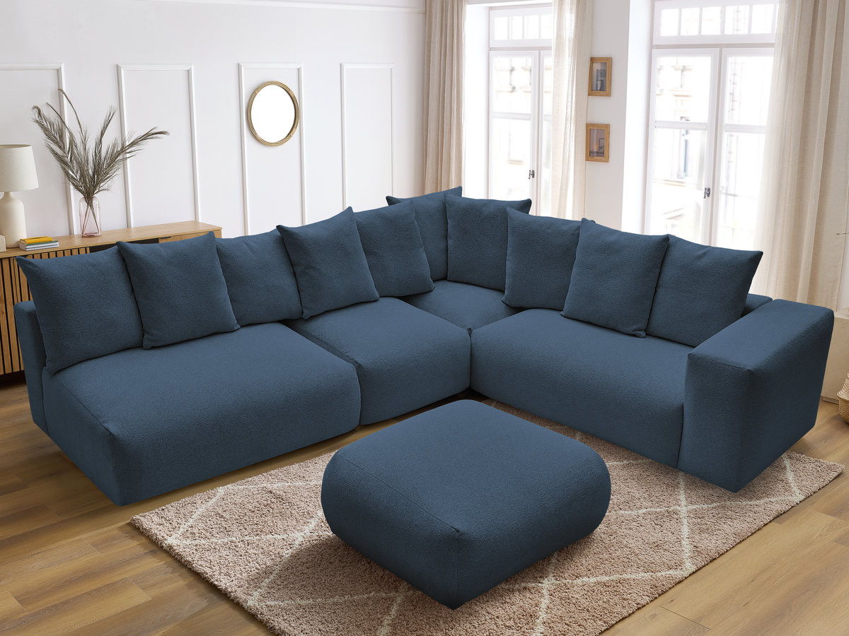 VOLTAIRE modulaire vaste hoekbank met 2 tweezitsfauteuils, 1 hoek- en 1 enkele fauteuil in gemêleerde stof met voetenbank